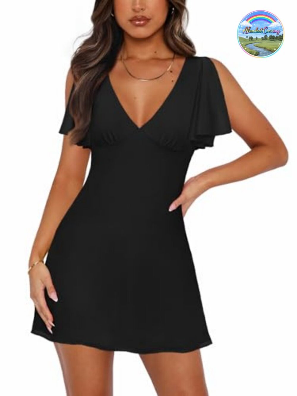 Women's Bodycon Mini Party Dress V-Neck Ruffle Sleeve High Waist